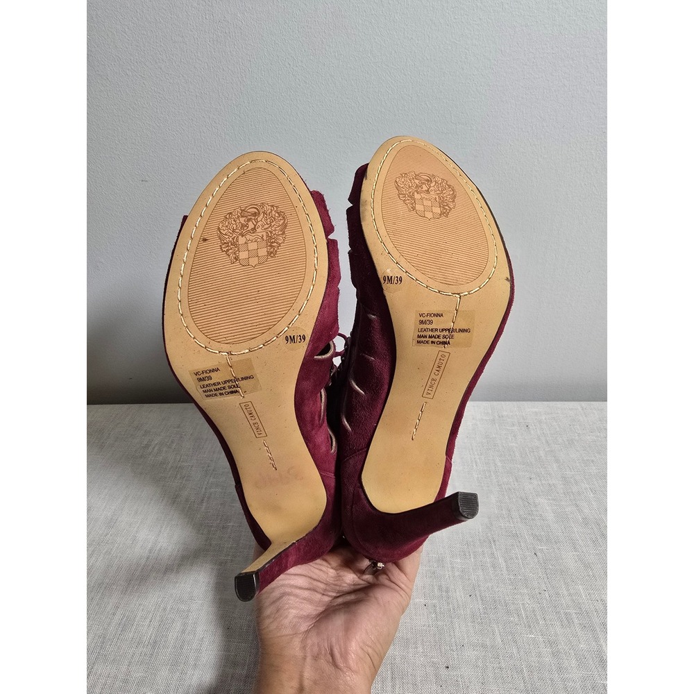 Vince Camuto Womens Heels Burgundy Suede Cutout Lace Up Peep Toe Fionna Size 9 - Picture 6 of 6